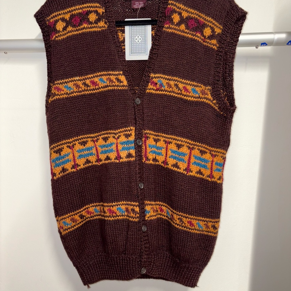 Men's Dark Brown Patterned Cardigan Vest